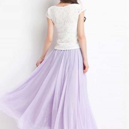 Lavender Long Chiffon Skirt Maxi Skirt Ladies Silk..