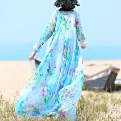 2019 Chiffon Long Sleeve Maxi Dress Bohemia Dress..
