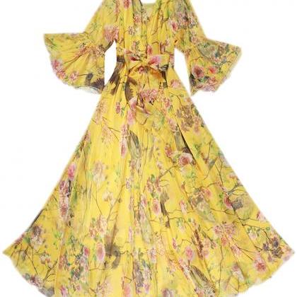 Bohemia Summer Floral Long Beach Maxi Dress..