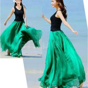 Emerald Green Long Chiffon Skirt Maxi Skirt Ladies..