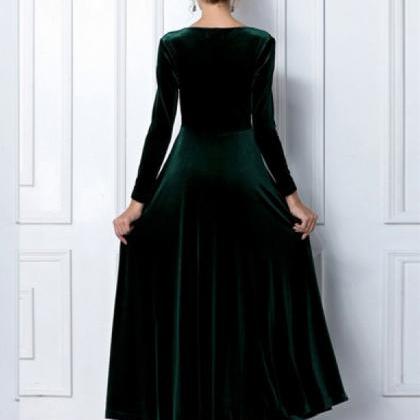 Emerald Green Velvet Dress Long Par..