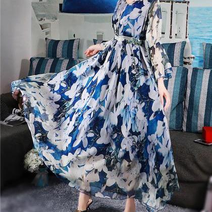 Woman Elegant Causal Chiffon Maxi Dresses Plus..
