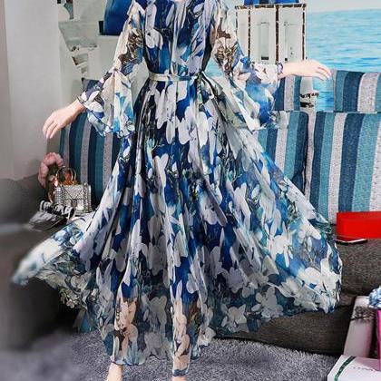 Woman Elegant Causal Chiffon Maxi Dresses Plus..
