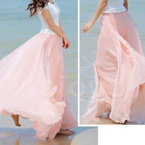 Baby Pink Long Chiffon Skirt Maxi S..