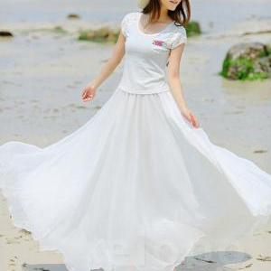 White Long Chiffon Skirt Maxi Skirt Ladies Silk..