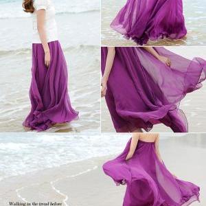 Purple Long Chiffon Skirt Maxi Skirt Ladies Silk..