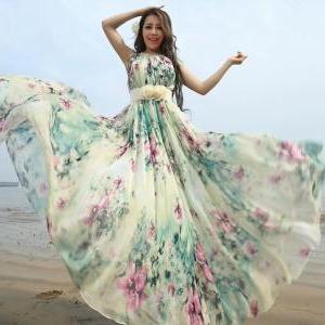 Summer Floral Long Beach Maxi Dress Lightweight..