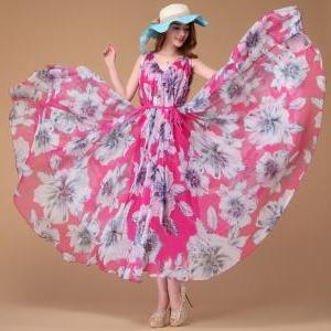 Summer Lily Floral Long Beach Maxi Dress..