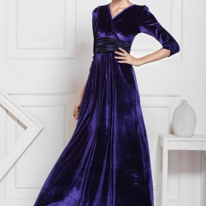 Navy Blue Winter Formal Velvet Long Maxi Dress