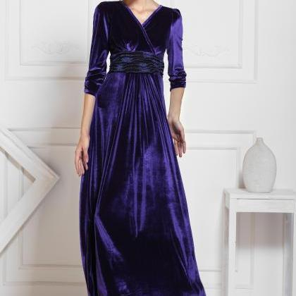 Navy Blue Winter Formal Velvet Long Maxi Dress