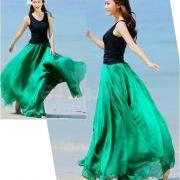 Emerald Green Long Chiffon skirt Maxi Skirt Ladies Silk Chiffon Dress Plus Sizes Sundress Beach Skirt