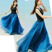 Peacock Blue Long Chiffon Skirt Maxi Skirt Ladies Silk Chiffon Dress Plus Sizes Sundress Beach Skirt Oversize