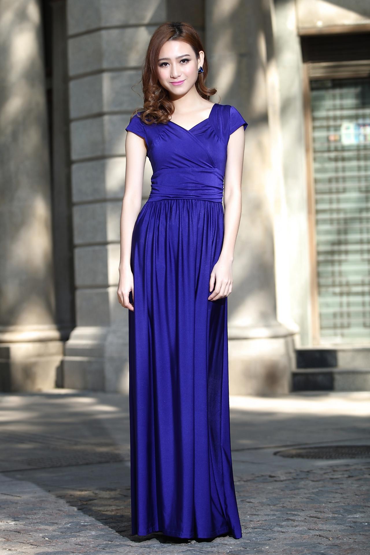Cap Sleeve Long Formal Prom Dresses Party Bridesmaid Evening Gowns Royal Blue