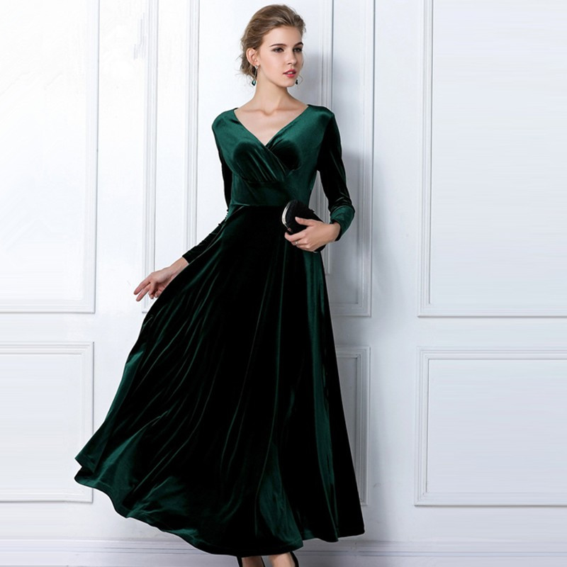 Emerald Green Velvet Dress Long Party Formal Evening Maxi Dress Cocktail Gown Long Sleeved Maternity Dress Dinner Dress