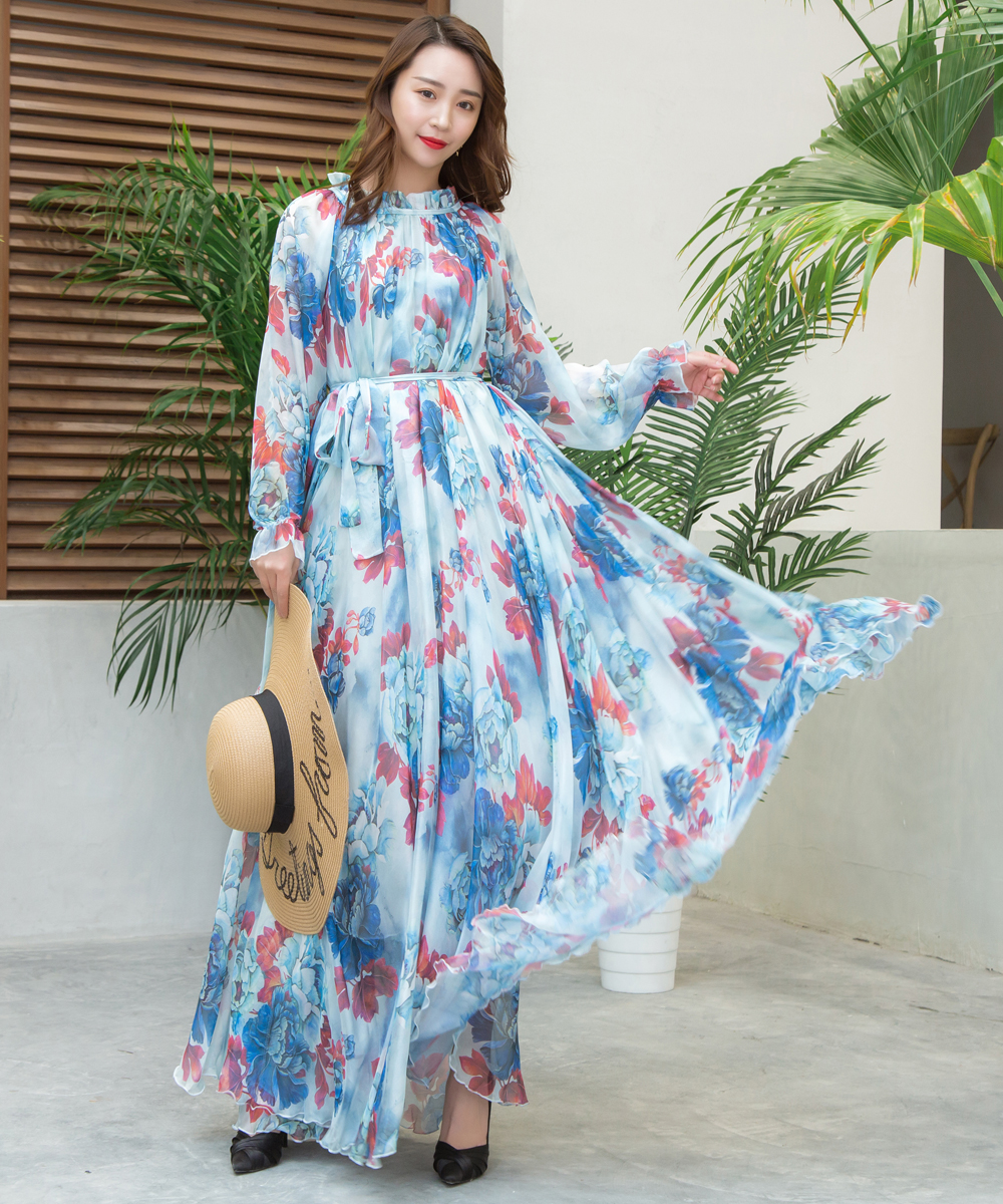 Women's Long Sleeve Floral Holiday Beach Bridesmaid Maxi Dress Flowy ...