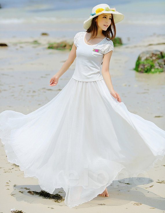 White Long Chiffon Skirt Maxi Skirt Ladies Silk Chiffon Dress Plus ...