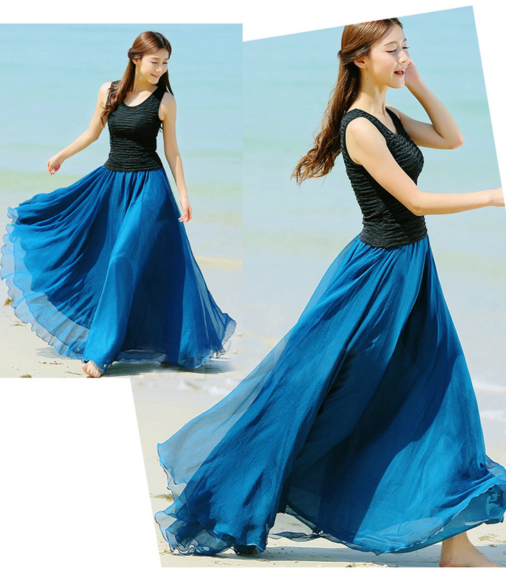 Peacock Blue Long Chiffon Skirt Maxi Skirt Ladies Silk Chiffon Dress Plus Sizes Sundress Beach Skirt Oversize