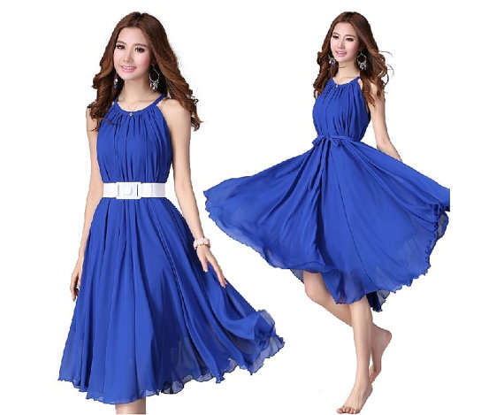 Royal Blue Short Evening Wedding Party Dress Lightweight Sundress Summer Dress Holiday Beach Dress Bridesmaid Dress Knee Length