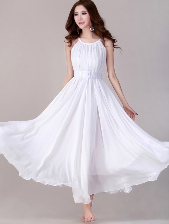 Summer White Wedding Party Maxi Dress Sundress For Holiday, Beach