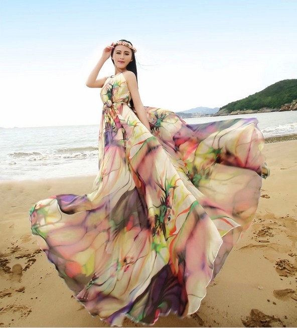 Boho Floral Long Beach Maxi Dress Lightweight Sundress Plus Size Summer Dress Holiday Beach Dress Bridesmaid Dress Long Prom Dress