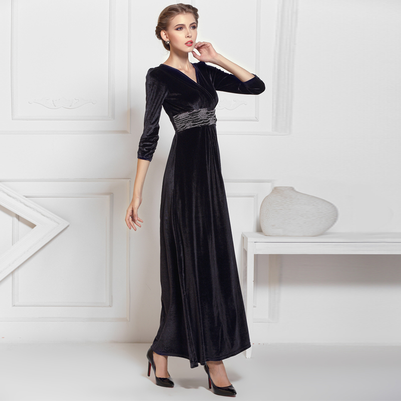 Black Formal Long Velvet Maxi Dress Gown Plus Size Evening Prom Party ...