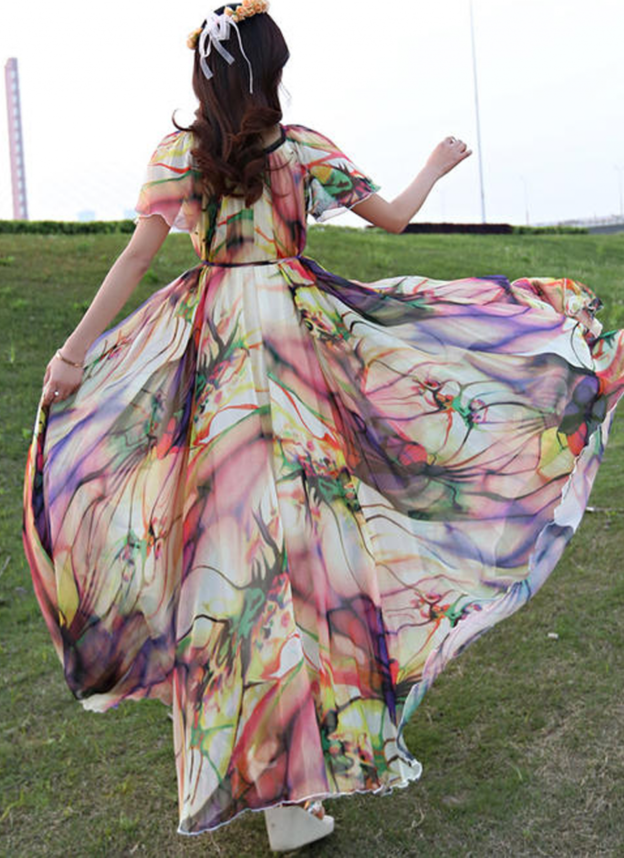 chinese dress ladies Final Sale Plus Size 3 Layered Maxi Dress in Apricot
