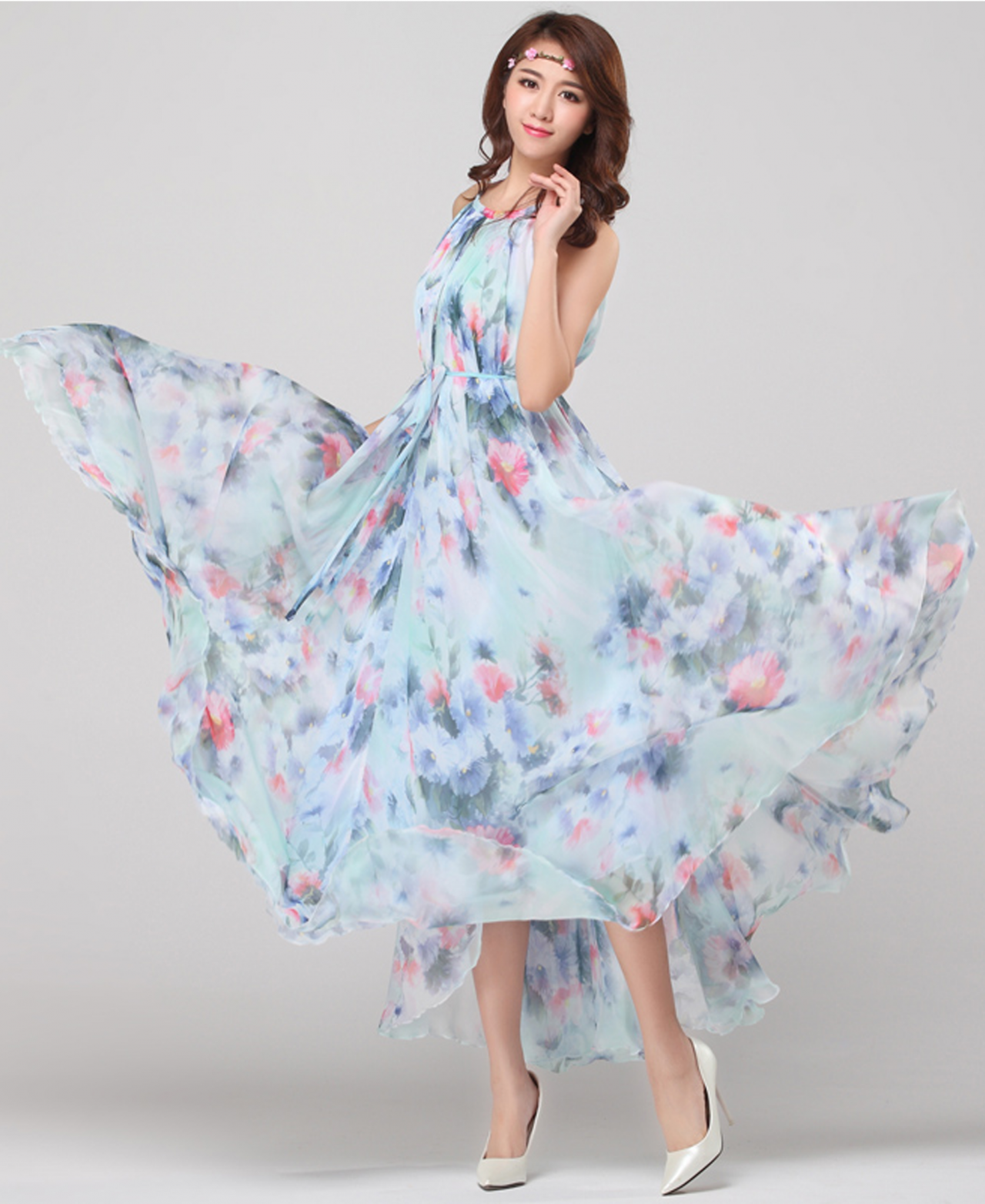 Chiffon Water Floral Bridesmaid Holiday Beach Lightweight Maxi Dress Plus Size Sundress