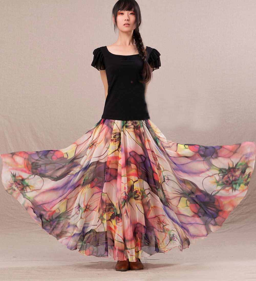 floral print long skirt