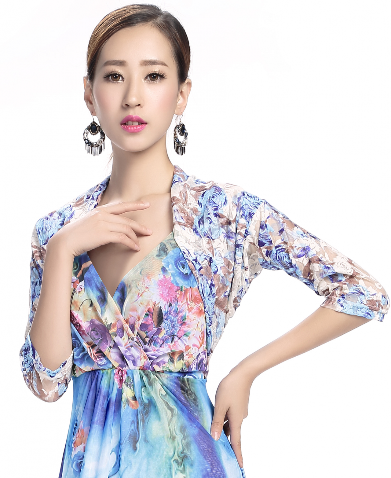 Yibeizi Women's Floral Lace Crochet Bolero Shrug Cardigan Crop Top Outwear