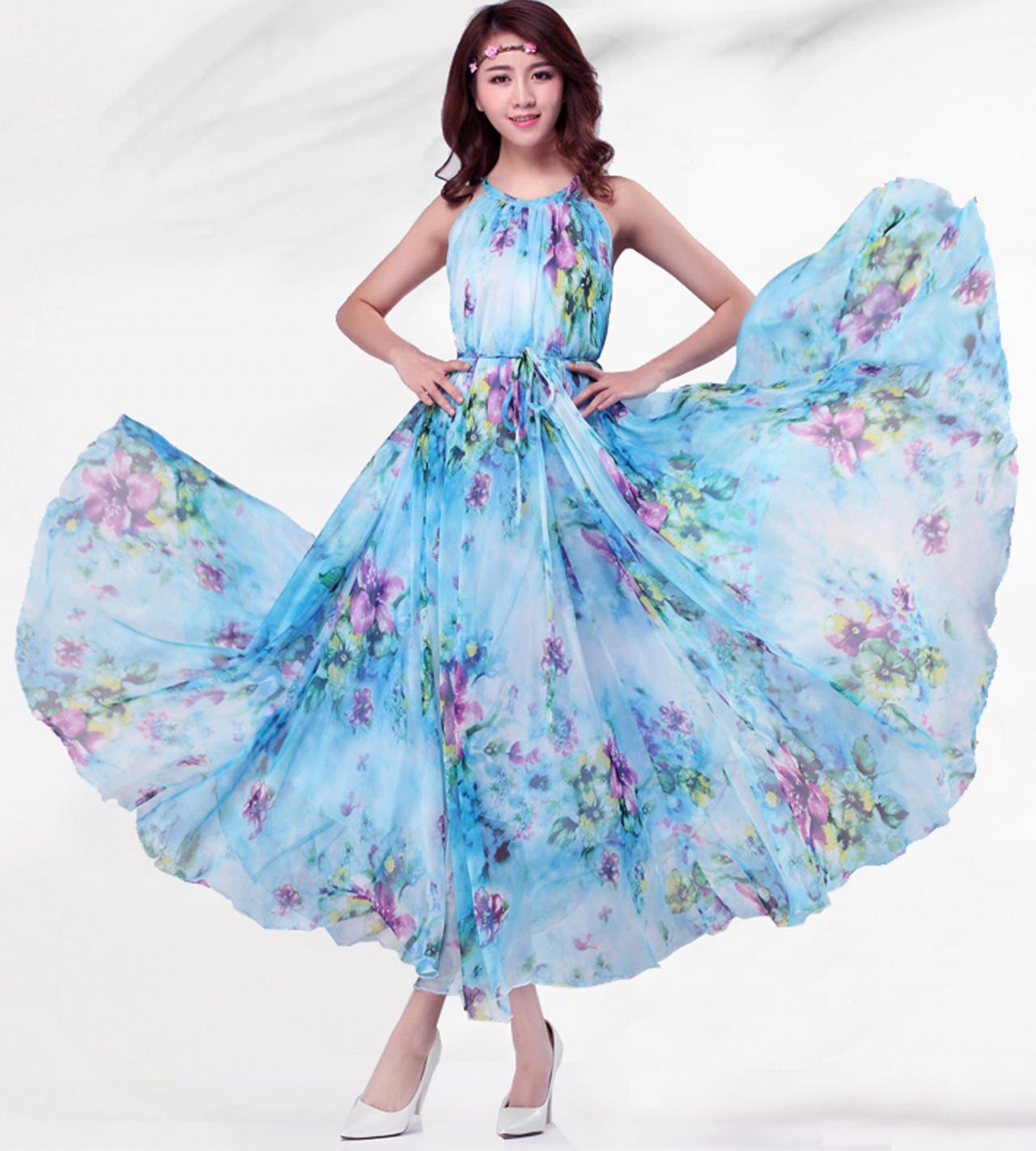 Summer Floral Long Beach Maxi Dress Lightweight Sundress Plus Size Summer Dress Holiday Beach Dress Bridesmaid Dress