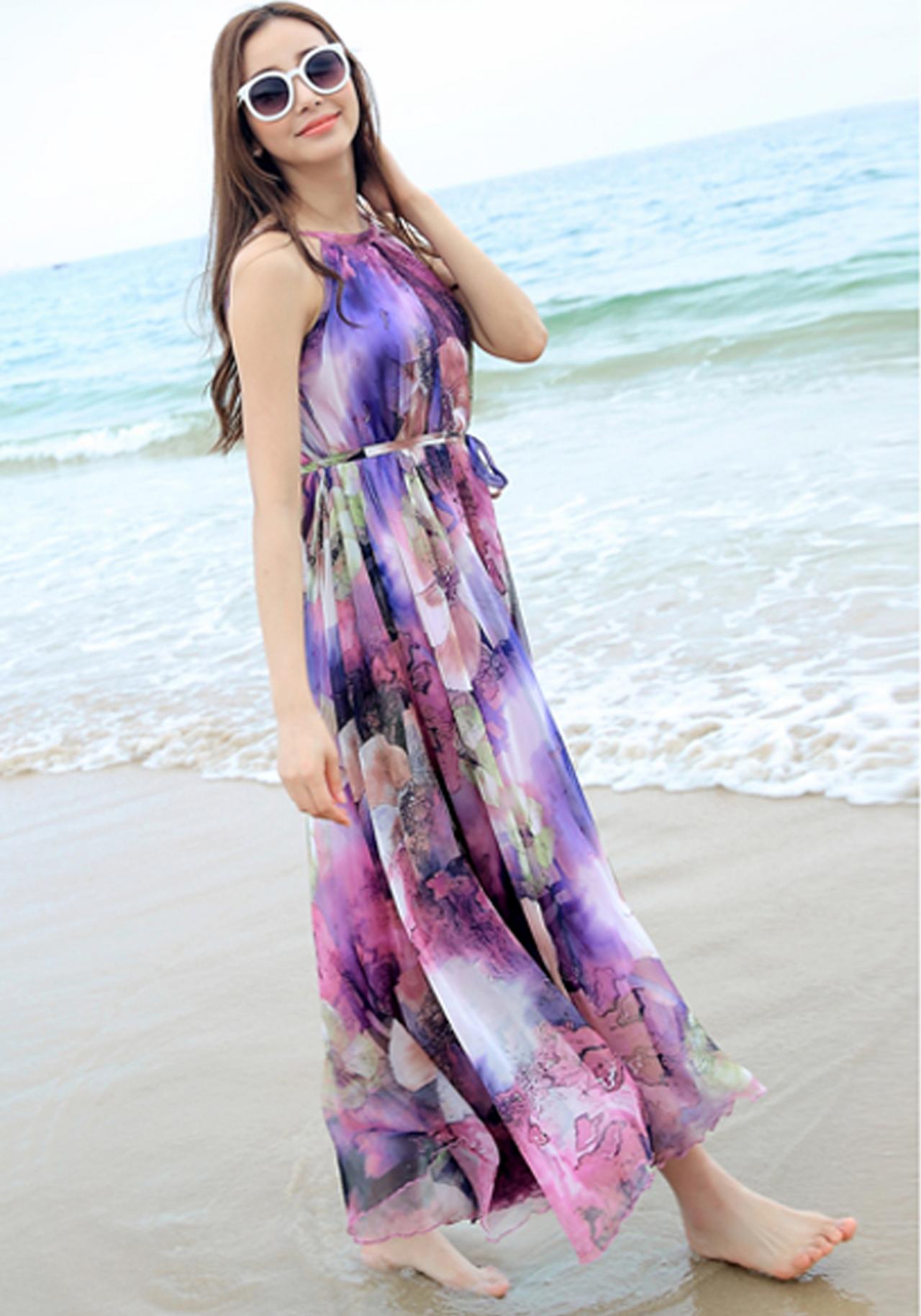 Purple Floral Long Beach Maxi Dress Lightweight Sundress Plus Size ...