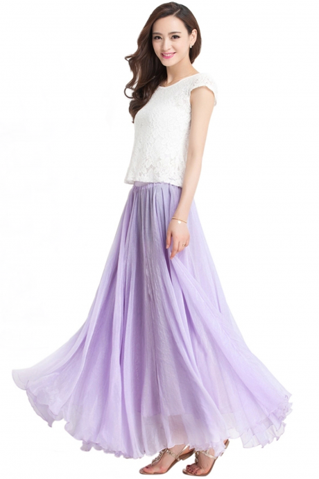Lavender Long Chiffon skirt Maxi Skirt Ladies Silk Chiffon Dress Plus Sizes Bridesmaid Sundress Beach Skirt