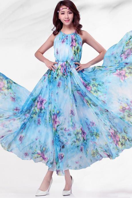 Summer Floral Long Beach Maxi Dress Lightweight Sundress Plus Size Summer Dress Holiday Beach Dress Bridesmaid dress