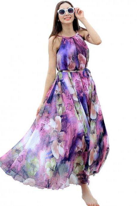 Purple Floral Long Beach Maxi Dress Lightweight Sundress Plus Size Summer Dress Holiday Beach Dress Bridesmaid dress Long Prom Dress