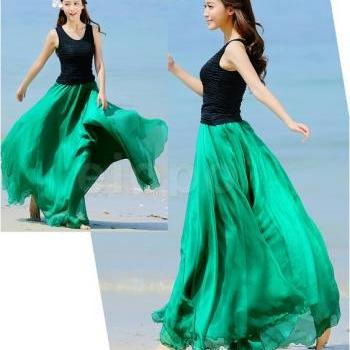 emerald green maxi skirt