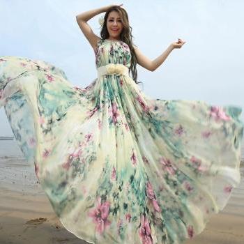 Boho Floral Long Beach Maxi Dress Lightweight Sundress Plus Size Summer ...