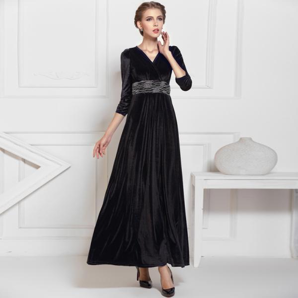 Black Formal Long Velvet Maxi Dress Gown Plus Size Evening Prom Party ...