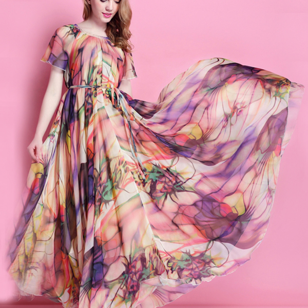 chiffon floral long dresses