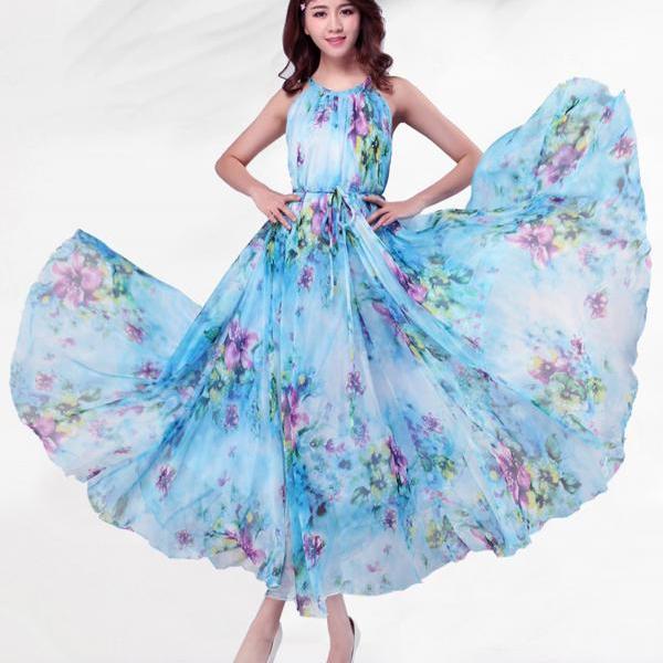 Summer Floral Long Beach Maxi Dress Lightweight Sundress Plus Size Summer Dress Holiday Beach Dress Bridesmaid dress