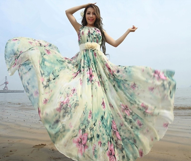 Summer Floral Long Beach Maxi Dress Lightweight Sundress